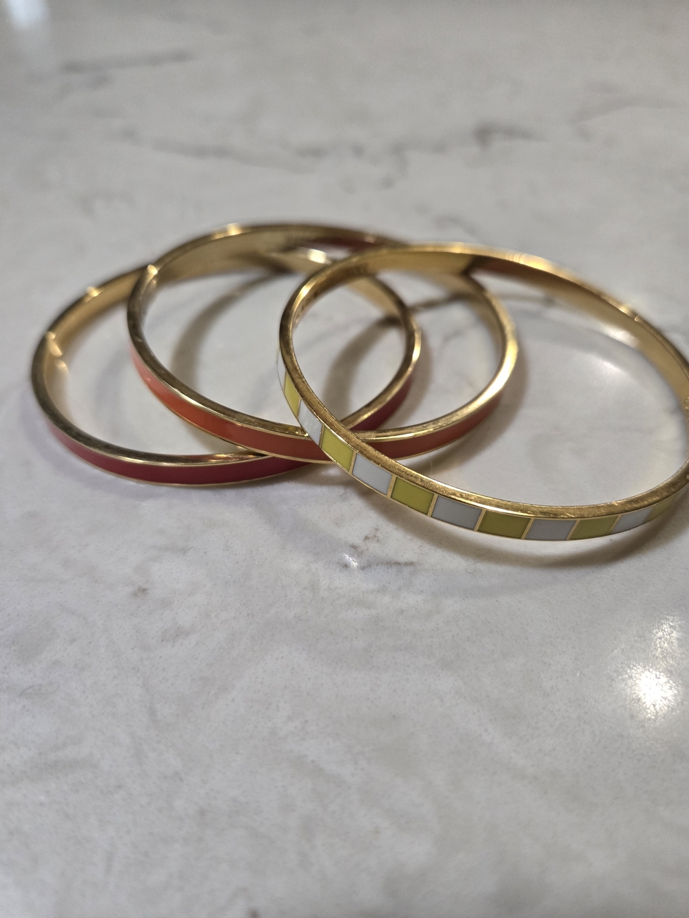 kate spade Gold-Tone Enamel Bangle Set - Yellow, White, Coral - Early 2000s